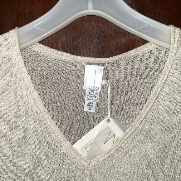 NWT Wynne Layers Womens Sweater Ivory Small Batwing 3/4 Sleeve V Neck Boxy Fit - Picture 4 of 10